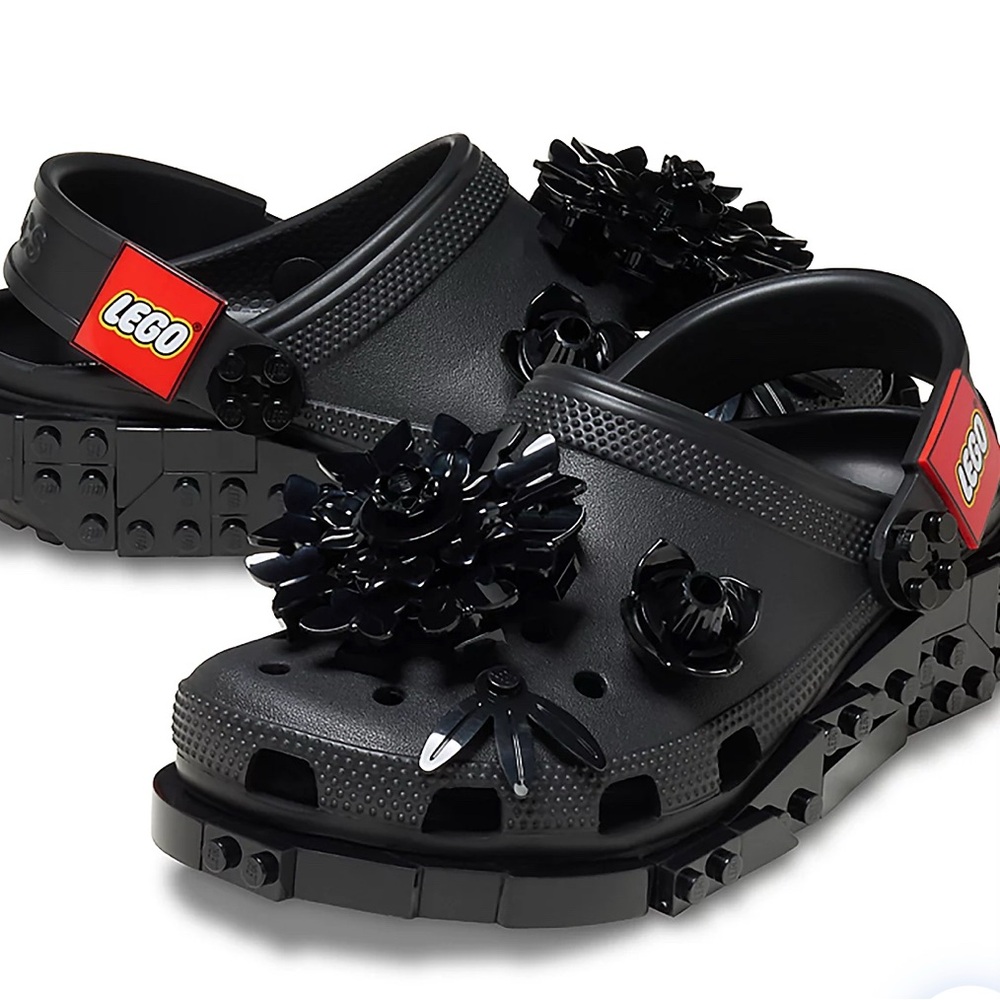 Lego Black Floral Clog Sandals with Red Logo Tab - Never Worn
